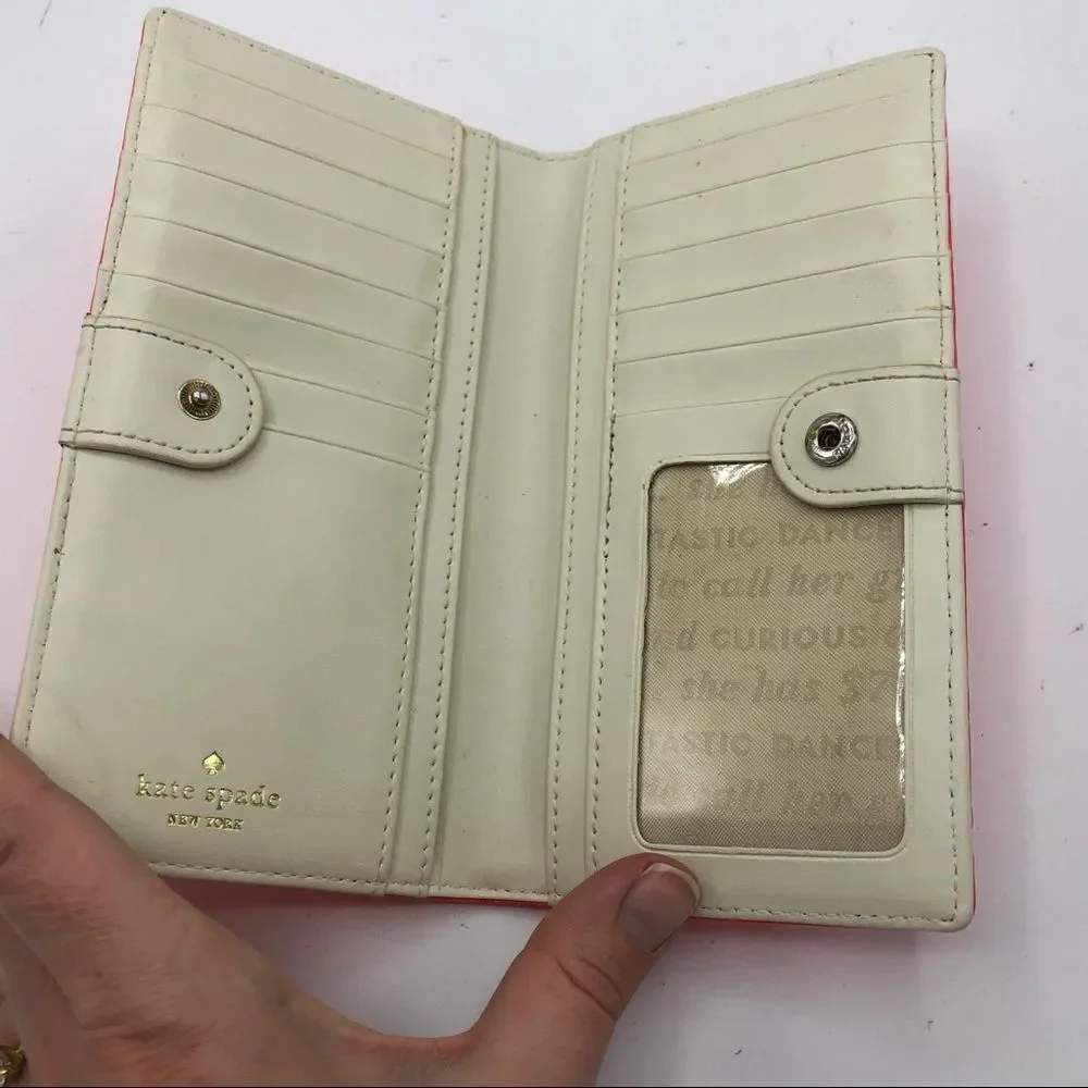 Kate Spade Pink Embossed Bow Wallet Snap Clutch Patent Leather Shiny Bag